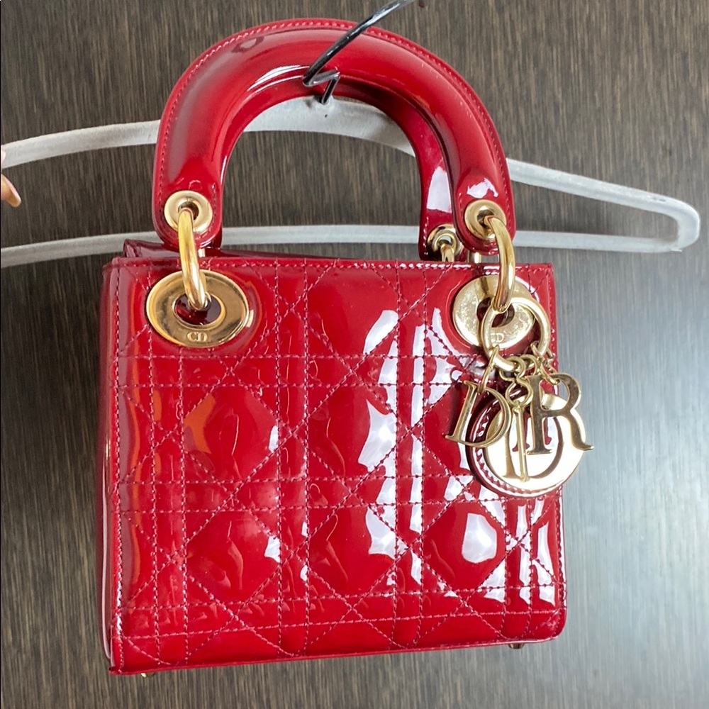 Red Patent Leather lady Dior Bag with Gold Hardware